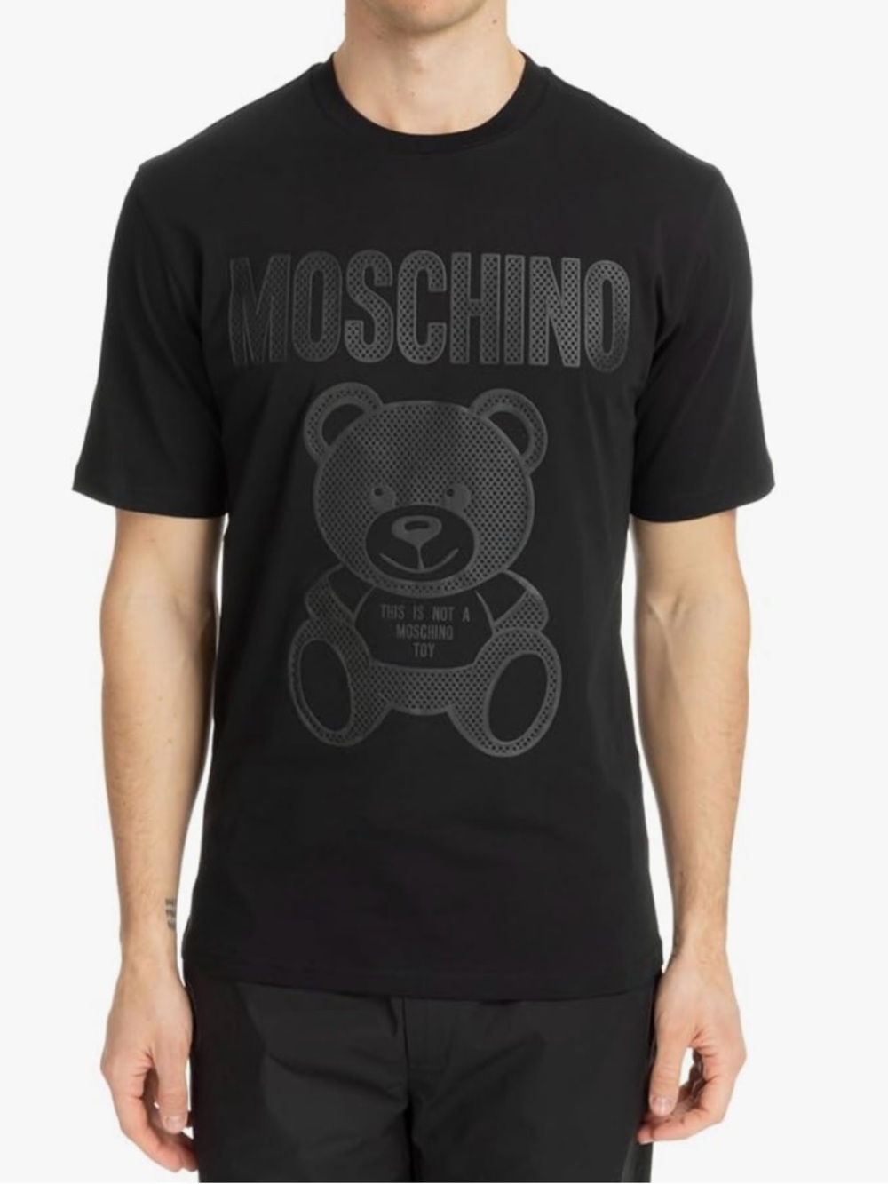 Moschino Couture T-shirt distinctive tonal, perforated teddy bear graphic. M